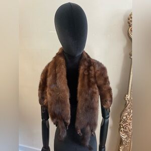 Elegant Vintage Retro Renaissance  Brown Fur Minx Stole Wrap Shaw